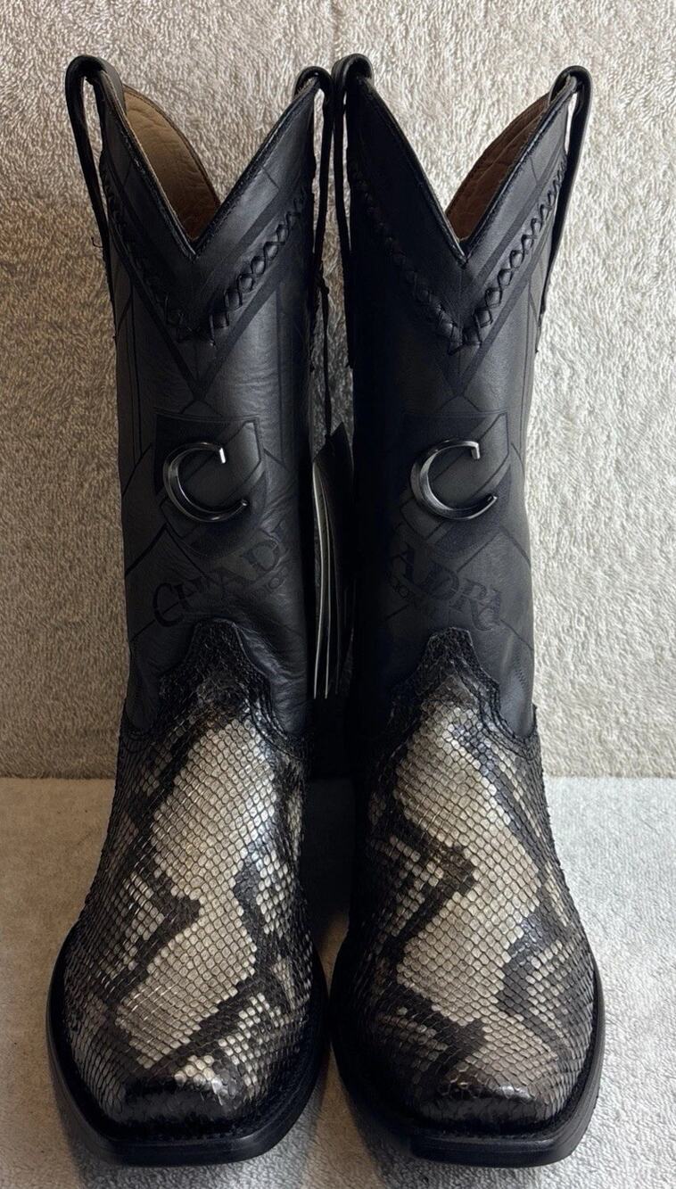 Cuadra Men's Black/Gray Python Leather Narrow Square Toe Boots Size 7 EE 33631